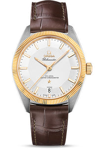 Omega Constellation Globemaster Co-Axial Master Chronometer Watch - 39 mm Steel And Yellow Gold Case Yellow Gold Fluted Bezel Silvery Dial Brown Leather Strap 130.23.39.21.02.001