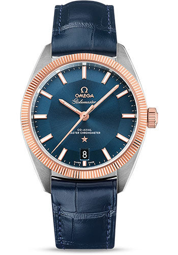 Omega Constellation Globemaster Co-Axial Master Chronometer Watch - 39 mm Steel And Sedna Gold Case Sedna Gold Fluted Bezel Blue Dial Blue Leather Strap 130.23.39.21.03.001