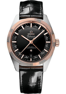 Omega Constellation Globemaster Omega Co-Axial Master Chronometer Annual Calendar 41 mm Steel And Sedna Gold Case Black Dial Black Leather Strap 130.23.41.22.01.001