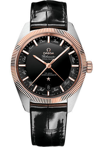 Omega Constellation Globemaster Omega Co-Axial Master Chronometer Annual Calendar 41 mm Steel And Sedna Gold Case Black Dial Black Leather Strap 130.23.41.22.01.001