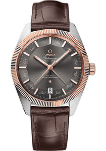 Omega Constellation Globemaster Co Axial Master Chronometer Annual Calendar Watch 41 mm Steel And Sedna Gold Case Sedna Gold Fluted Bezel Grey Dial Brown Leather Strap 130.23.41.22.06.001