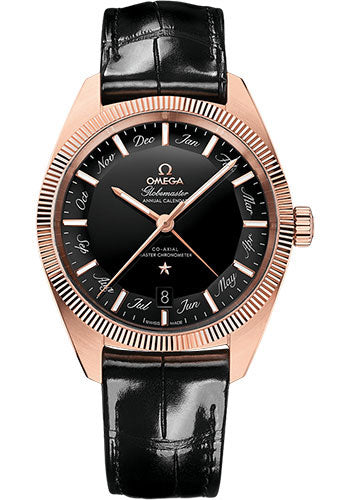 Omega Constellation Globemaster Omega Co-Axial Master Chronometer Annual Calendar 41 mm Sedna Gold Case Black Dial Black Leather Strap 130.53.41.22.01.001