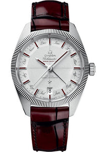 Omega Constellation Globemaster Co-Axial Master Chronometer Annual Calendar Limited Edition of 52 Watch 41 mm Platinum Case Platinum Dial Burgundy Leather Strap 130.93.41.22.99.001