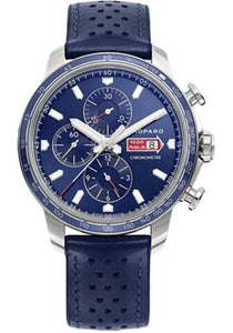 Chopard Mille Miglia GTS Azzurro Chrono Watch 44.00 mm Steel Case Blue Dial Blue Perforated Strap Limited Edition of 750 168571-3007