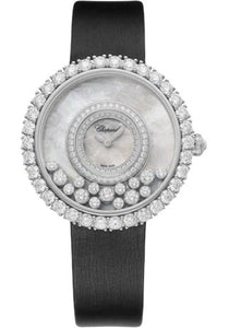 Chopard Happy Diamonds Joaillerie Watch 37.70 mm White Gold Diamond Case Diamond-Set Bezel Textured Mother Of Pearl Dial Black Strap 204445-1001