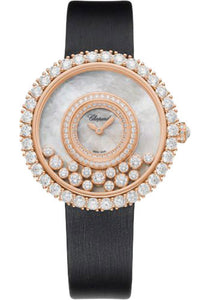 Chopard Happy Diamonds Joaillerie Watch 37.70 mm Rose Gold Diamond Case Diamond Set Bezel Textured Mother Of Pearl Dial Black Strap 204445-5001