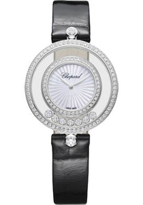 Chopard Happy Diamonds Icons Watch 32.00 mm White Gold Diamond Case Mother Of Pearl Dial Black Strap 209426-1201