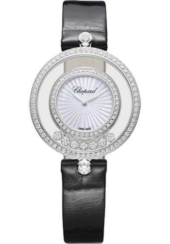 Chopard Happy Diamonds Icons Watch 32.00 mm White Gold Diamond Case Mother Of Pearl Dial Black Strap 209426-1201