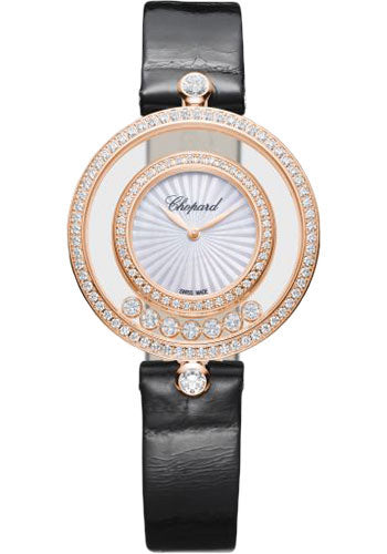 Chopard Happy Diamonds Icons Watch 32.00 mm Rose Gold Diamond Case Mother Of Pearl Dial Black Strap 209426-5201