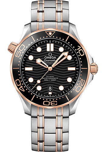 Omega Seamaster Diver 300M Co-Axial Master Chronometer Watch 42 mm Steel And Sedna Gold Case Unidirectional Bezel Black Ceramic Dial 210.20.42.20.01.001