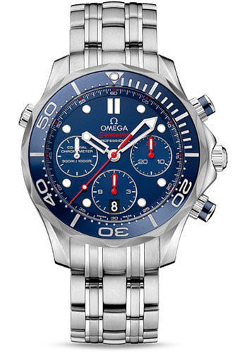 Omega Seamaster Diver 300 M Co-Axial Chronograph Watch 41.5 mm Steel Case Blue Unidirectional Bezel Blue Dial 212.30.42.50.03.001