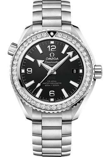 Omega Planet Ocean 600M Co Axial Master Chronometer Watch 39.5 mm Steel Case Unidirectional Diamond Bezel Black Dial 215.15.40.20.01.001