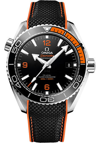 Omega Planet Ocean 600 M Omega Co-axial Master Chronometer Watch 43.5 mm Steel Case Unidirectional Black Ceramic Bezel Black Ceramic Dial Black Structured Rubber Strap 215.32.44.21.01.001