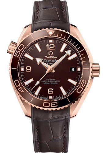 Omega Planet Ocean 600M Co-Axial Master Chronometer Watch - 39.5 mm Sedna Gold Case Unidirectional Brown Cermaic Bezel Chocolate Brown Dial Brown Leather Strap 215.63.40.20.13.001