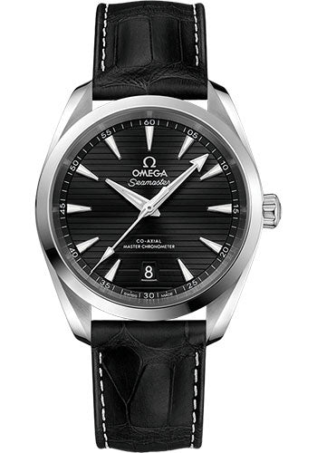 Omega Aqua Terra 150M Co Axial Master Chronometer Watch 38 mm Steel Case Black Dial Black Leather Strap 220.13.38.20.01.001