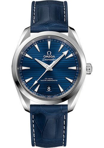 Omega Aqua Terra 150M Co Axial Master Chronometer Watch 38 mm Steel Case Blue Dial Blue Leather Strap 220.13.38.20.03.001