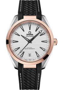 Omega Aqua Terra 150M Co Axial Master Chronometer Watch 41 mm Steel And Sedna Gold Case Silvery Dial Black Structured Rubber Strap  220.22.41.21.02.001