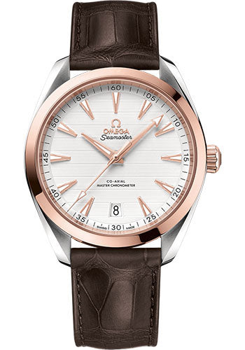 Omega Aqua Terra 150M Co Axial Master Chronometer Watch 41 mm Steel And Sedna Gold Case Silvery Dial Brown Leather Strap 220.23.41.21.02.001