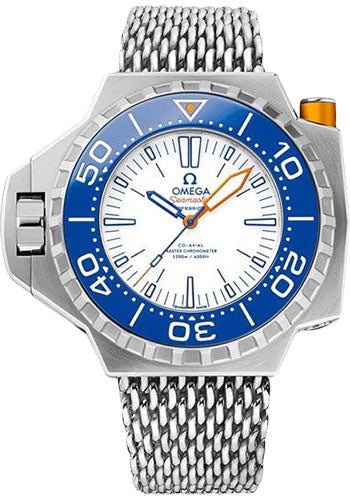 Omega Seamaster Ploprof 1200M Co Axial Master Chronometer Watch 55 x 48 mm Titanium Case Bi Directional Bezel White Dial An Additional Electric Blue Rubber Strap 227.90.55.21.04.001