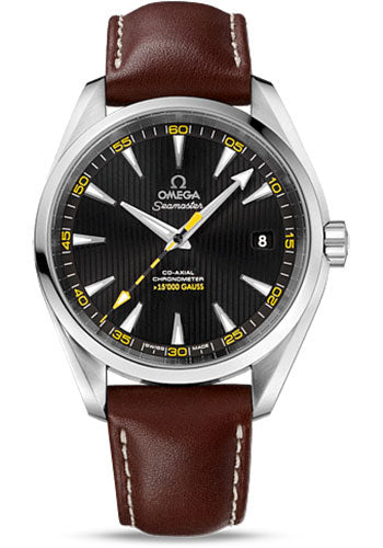 Omega Seamaster Aqua Terra 150 M Omega Co-Axial 15,000 Gauss Watch - 41.5 mm Steel Case Black Dial Brown Leather Strap 231.12.42.21.01.001