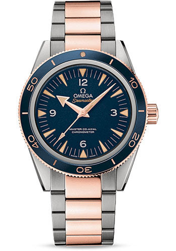 Omega Seamaster 300 Omega Master Co-Axial Watch 41 mm Grade 5 Titanium And Sedna Gold Case Unidirectional Sedna Gold Bezel Blue Dial 233.60.41.21.03.001