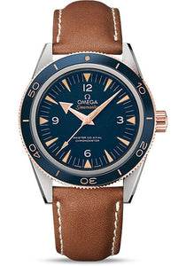 Omega Seamaster 300 Omega Master Co Axial Watch 41 mm Titanium Case Sedna Gold Bezel Blue Dial Brown Leather Strap 233.62.41.21.03.001