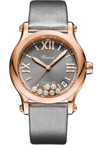 Chopard Happy Sport Round Watch 36.00 mm Rose Gold Diamond Case Gray Brushed Dial Silver Strap 274808-5012