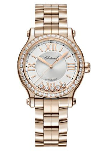 Chopard Happy Sport Watch 33.00 mm Rose Gold Diamond Case Silver Dial 275378-5004