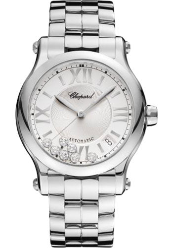 Chopard Happy Sport Round Watch 36.00 mm Steel Diamond Case Silver Dial 278559-3002