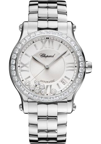 Chopard Happy Sport Round Watch 36.00 mm Steel Diamond Case Diamond-Set Bezel Silver Dial 278559-3004