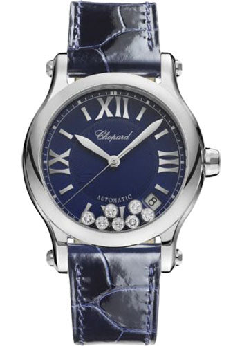 Chopard Happy Sport Round Watch 36.00 mm Steel Diamond Case Blue Dial Blue Strap 278559-3008