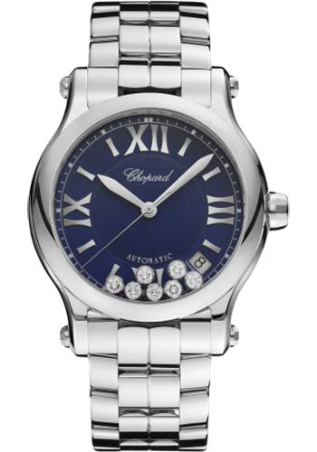 Chopard Happy Sport Round Watch 36.00 mm Steel Diamond Case Blue Dial 278559-3009