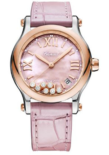 Chopard Happy Sport Watch 36.00 mm Rose Gold Diamond Case Pink Textured Mother Of Pearl Dial Pink Strap 278559-6021