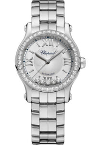 Chopard Happy Sport Round Watch 30.00 mm Steel Diamond Case Silver Dial 278573-3014