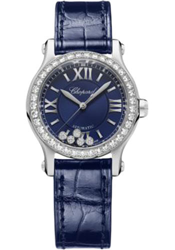 Chopard Happy Sport Watch 30.00 mm Steel Diamond Case Blue Dial Blue Strap 278573-3018