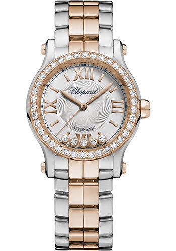 Chopard Happy Sport Watch 30 mm Rose Gold and Steel Watch Diamond Bezel Silver Dial Bracelet 278573-6016