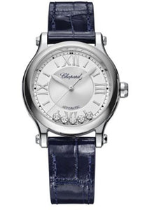 Chopard Happy Sport Watch 33.00 mm Steel Diamond Case Silver Dial Blue Strap 278608-3001