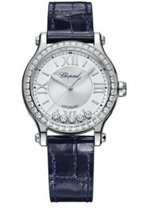 Chopard Happy Sport Watch 33.00 mm Steel Diamond Case Silver Dial Blue Strap 278608-3003