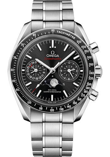 Omega Speedmaster Moonphase Master Chronometer Chronograph Watch 44.25 mm Steel Case Black Bezel Black Dial 304.30.44.52.01.001