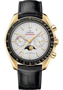 Omega Speedmaster Moonphase Master Chronometer Chronograph Watch 44.25 mm Yellow Gold Case Silvery Diamond Dial Black Leather Strap 304.63.44.52.02.001