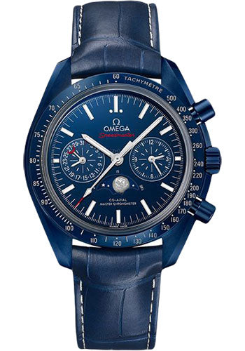 Omega Speedmaster Moonwatch Co Axial Master Chronometer Moonphase Chronograph Blue Side Of The Moon Watch 44.25 mm Blue Ceramic Case Blue Ceramic Dial Blue Leather Strap 304.93.44.52.03.001