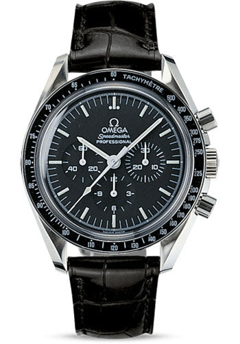 Omega Speedmaster Moonwatch Professional Watch 42 mm Steel Case Tachymeter Bezel Black Dial Black Leather Strap 311.33.42.30.01.002