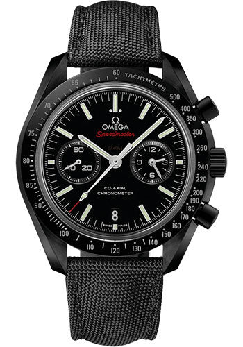 Omega Speedmaster Moonwatch Omega Co Axial Chronograph Watch 44.25 mm Black Ceramic Case Brushed Ceramic Bezel Black Dial Black Coated Nylon Fabric Strap 311.92.44.51.01.007