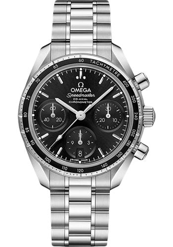 Omega Speedmaster 38 Co Axial Chronograph Watch 38 mm Steel Case Black Dial 324.30.38.50.01.001