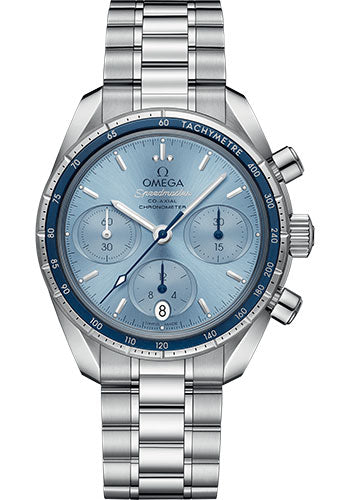 Omega Speedmaster 38 Co Axial Chronograph Watch 38 mm Steel Case Blue Dial 324.30.38.50.03.001