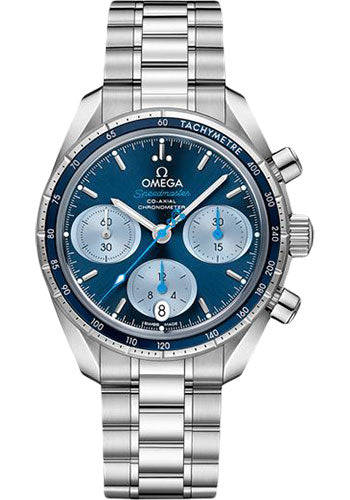 Omega Speedmaster 38 Co Axial Chronograph Orbis Watch 38 mm Steel Case Blue Dial 324.30.38.50.03.002