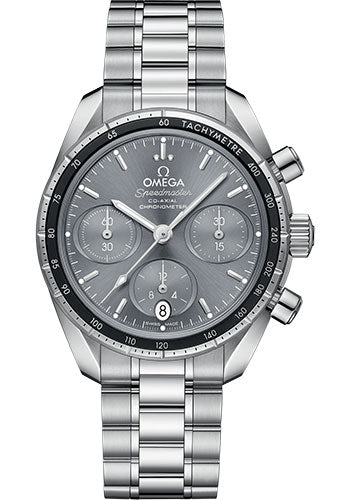 Omega Speedmaster 38 Co Axial Chronograph Watch 38 mm Steel Case Grey Dial 324.30.38.50.06.001