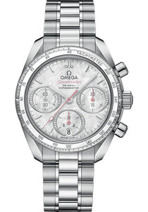 Omega Speedmaster 38 Co Axial Chronograph Watch 38 mm Steel Case Mother Of Pearl Diamond Dial 324.30.38.50.55.001