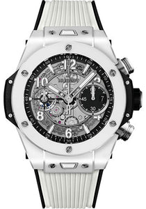 Hublot Big Bang Unico White Ceramic Watch 42 mm Black Skeleton Dial Black and White Rubber Strap  441.HX.1171.RX