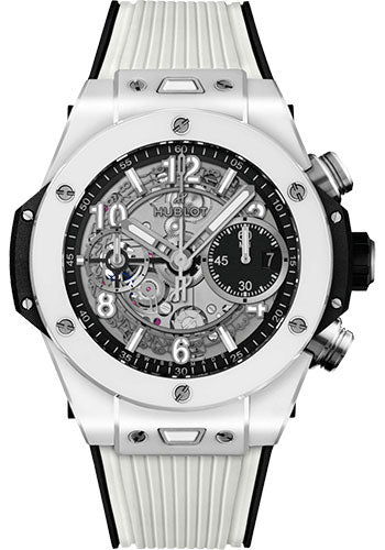 Hublot Big Bang Unico White Ceramic Watch 42 mm Black Skeleton Dial Black and White Rubber Strap  441.HX.1171.RX